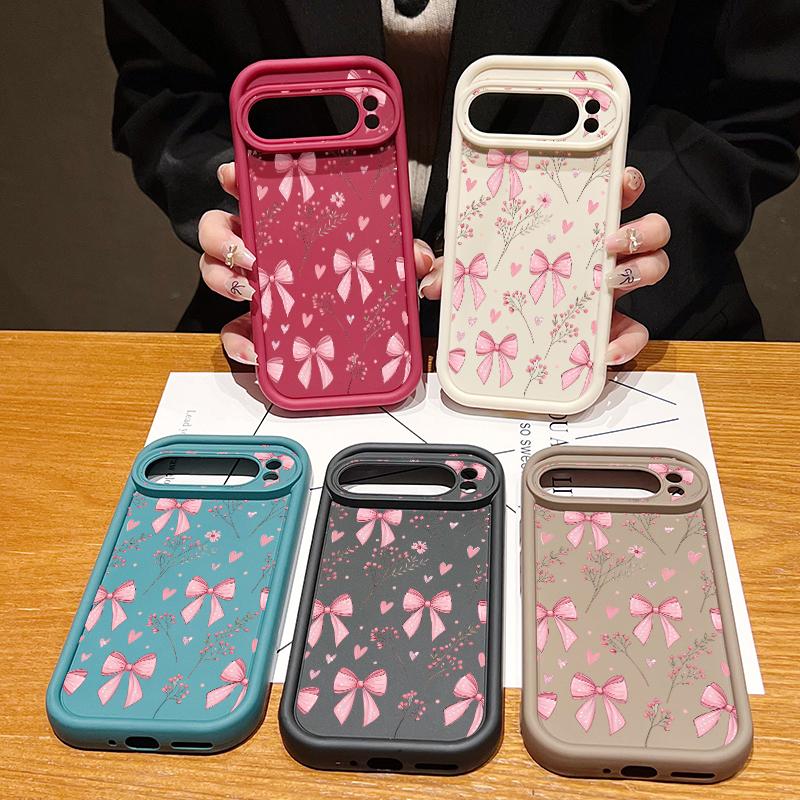 Pink Bowknots Floral Pattern Case For Google Pixel 10 Pro XL Shockproof Bumper Silicone Cover For Pixel 9A 9 8 7 Pro 8A 7A