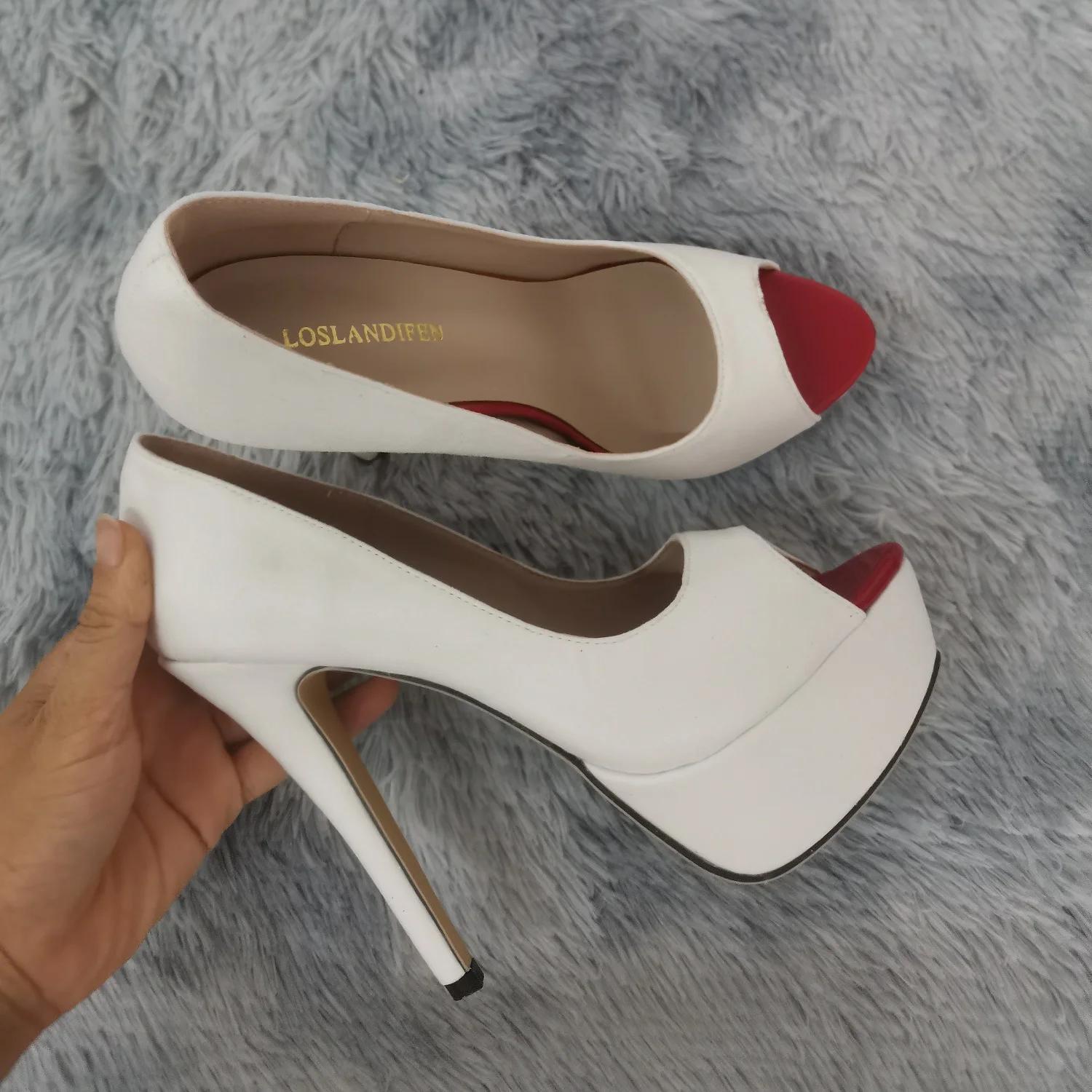 

Женские туфли на шпильках, сексуальные туфли на высоком каблуке с открытым носком, бархатные туфли-лодочки на платформе, женские вечерние, красные, свадебные, черные, офисные туфли 817-16VE 35