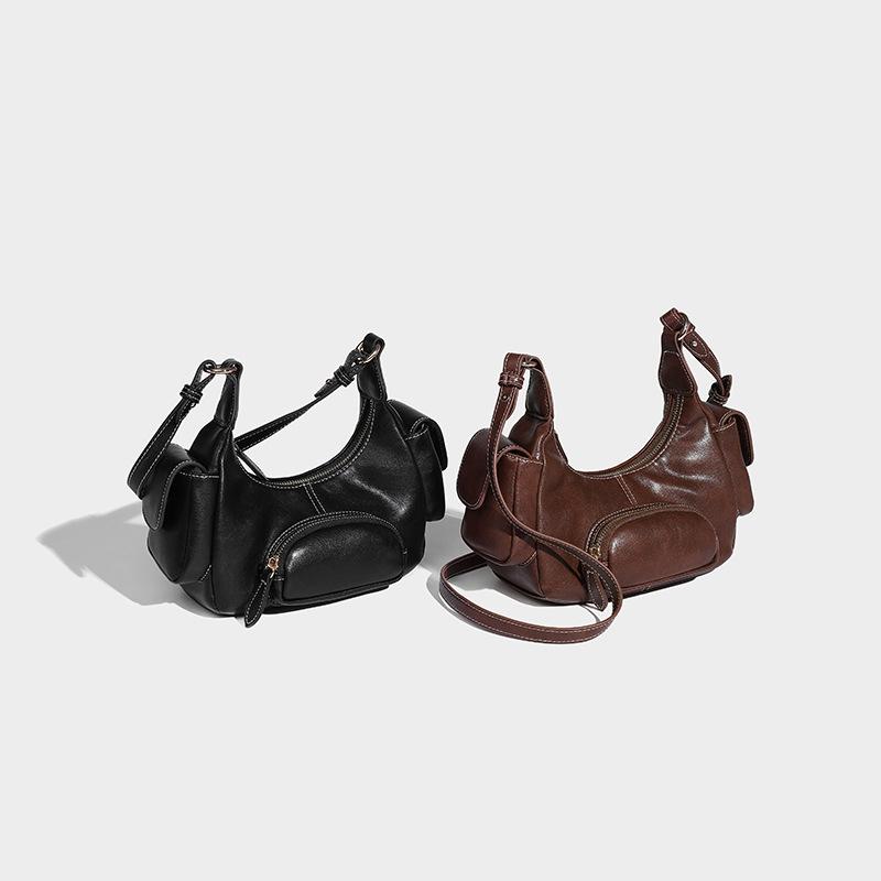 Vintage Motorcycle Bag Wasteland Style Distressed Single Shoulder Handbag Underarm Bag High-end Feel 2024 New Autumn Winter Multi-pocket Bag