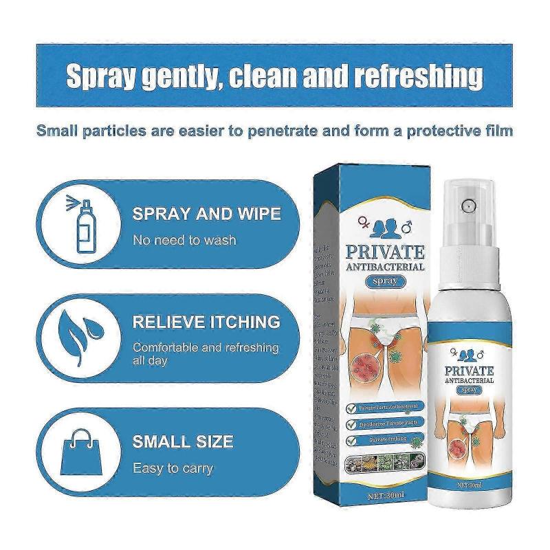 Men's Private Antibacterial Spray, 3pcs Private Parts Anti-itch Spray Deodorant Itching Refreshing And Gentle Private Parts Cleaning 30ml