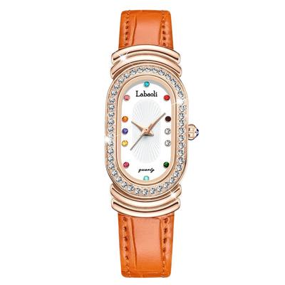 RORIOS Owalny Analogowy Kwarcowy Zegarek na Rękę z Wodoodporną Skórą Mały Błyszczący Diament i Uroczy na lub Urodziny Damski Odporność, Pasek, Rozmiar, Tarcza,