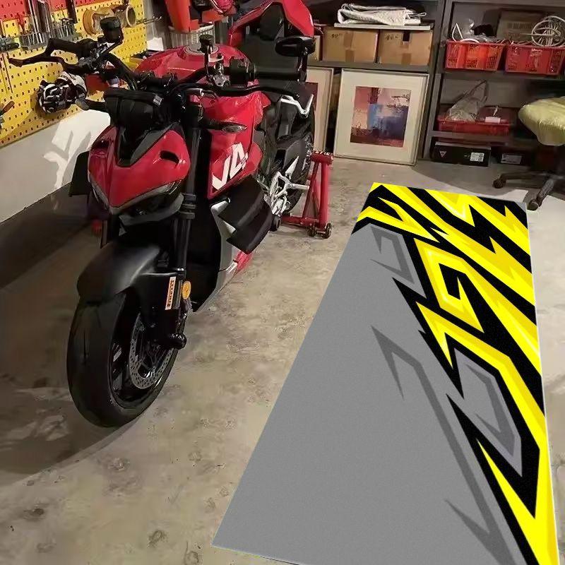 Yellow Black Angular Racing Pattern Pit Mat Wear Resistant Anti Slip Rug For Garage Motorbike Workshop Carpet