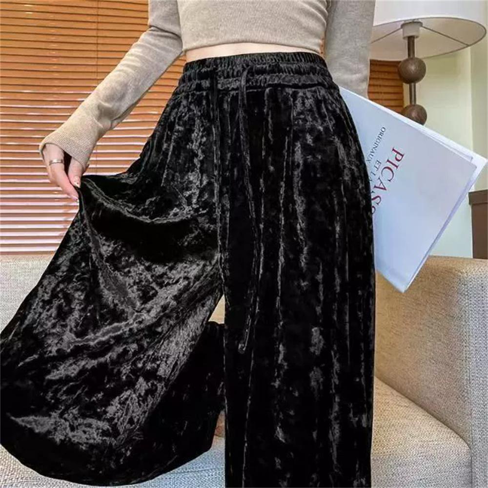 Women's Gold Velvet Strap Wide Leg Pants Women's Autumn Casual Pants Korean Fashion Women Clothing Trousers Clothes