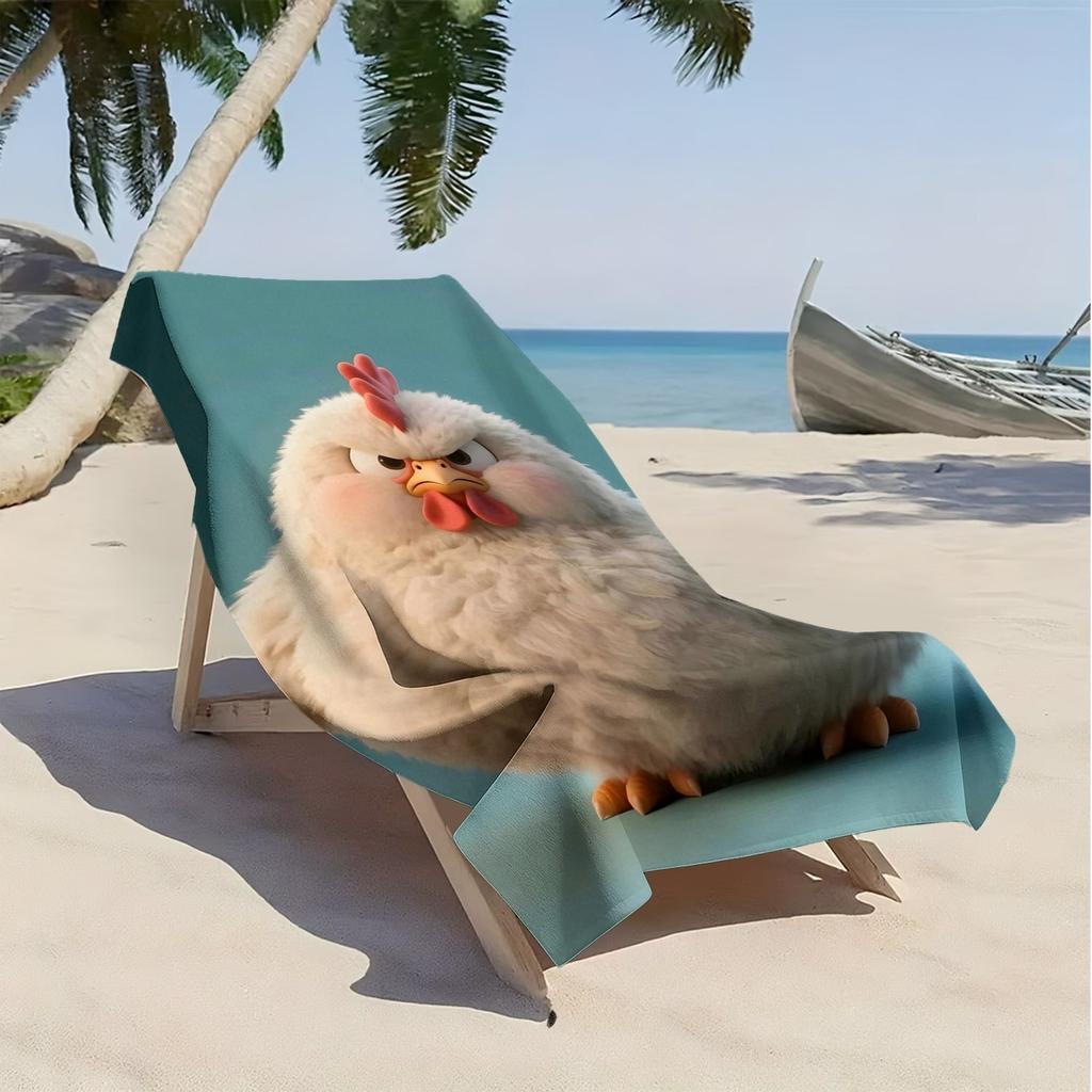 Cute Angry Chicken Pattern Polyester Microfiber Beach Towel Is Highly Absorbent, Suitable for Swimming and Beach Outings