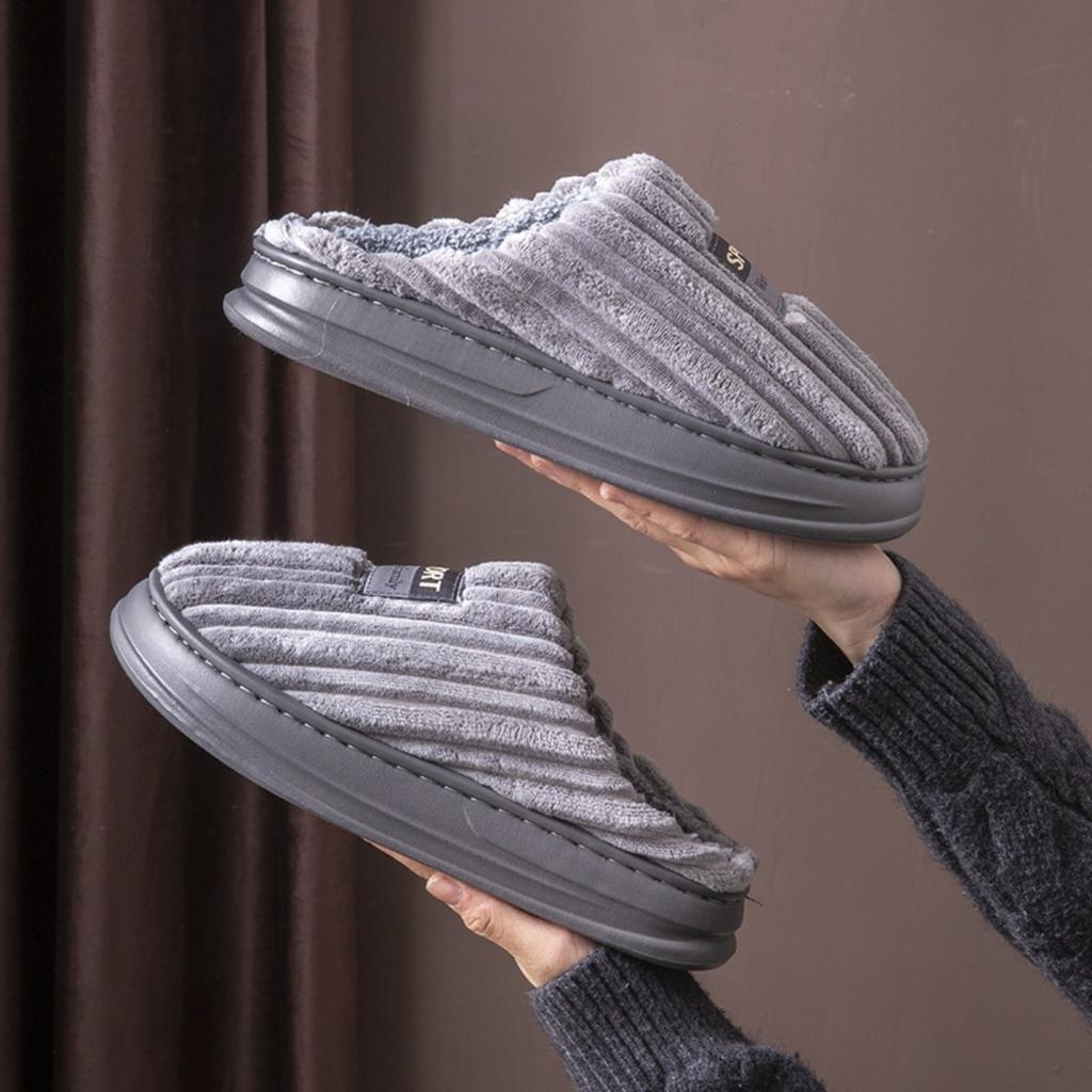 Large Size Cotton Slippers for Men in Autumn and Winter, Indoor Home Anti Slip and Warm Plush Thick Bottom Cotton Slippers for Men