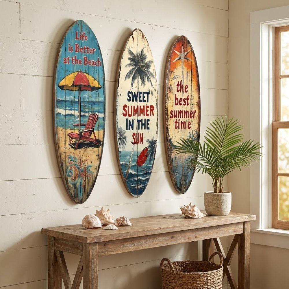 Summer Wooden Surfboards Wall Decor Beach Themed Surfboard Sign Ornament  Perfect Gift for Surfers
