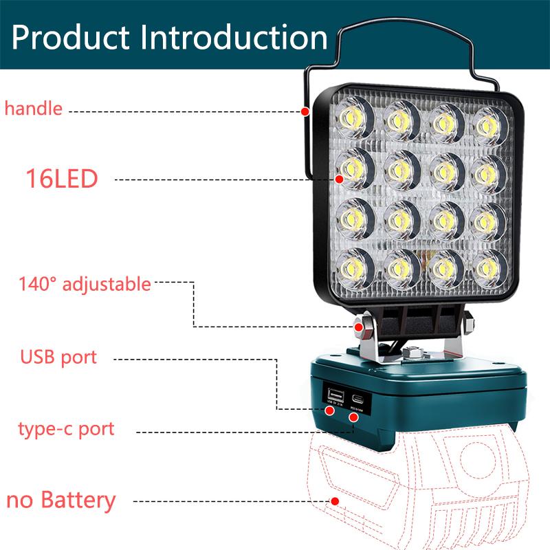 4 inch Emergency Tool Lamp Led Light For Bosch 18VLi-ion Battery Outdoor Work Spotlight Flashlight with USB&Type-c Charging Po