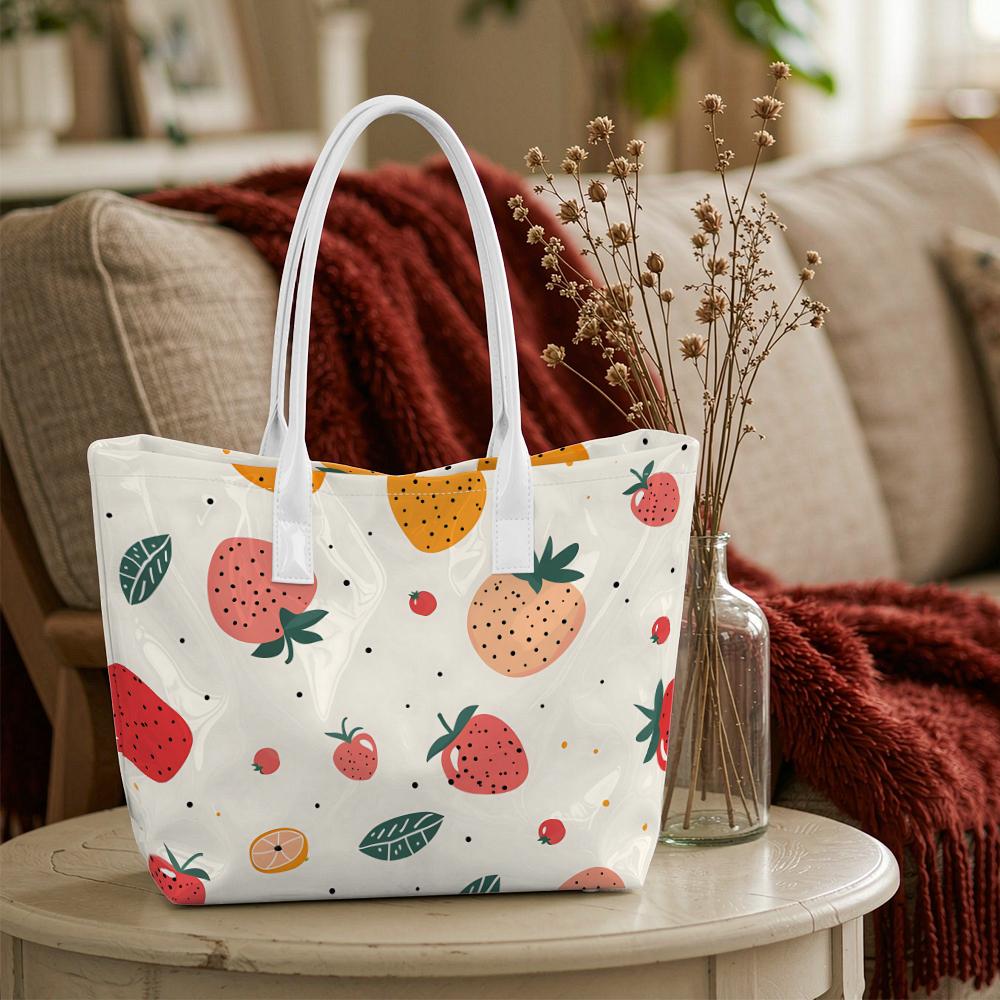 Cute Strawberry Printed Tote Bag Casual Daily Outdoor Carry Handbag Stylish Women Lightweight Shoulder Bag for Shopping Travel
