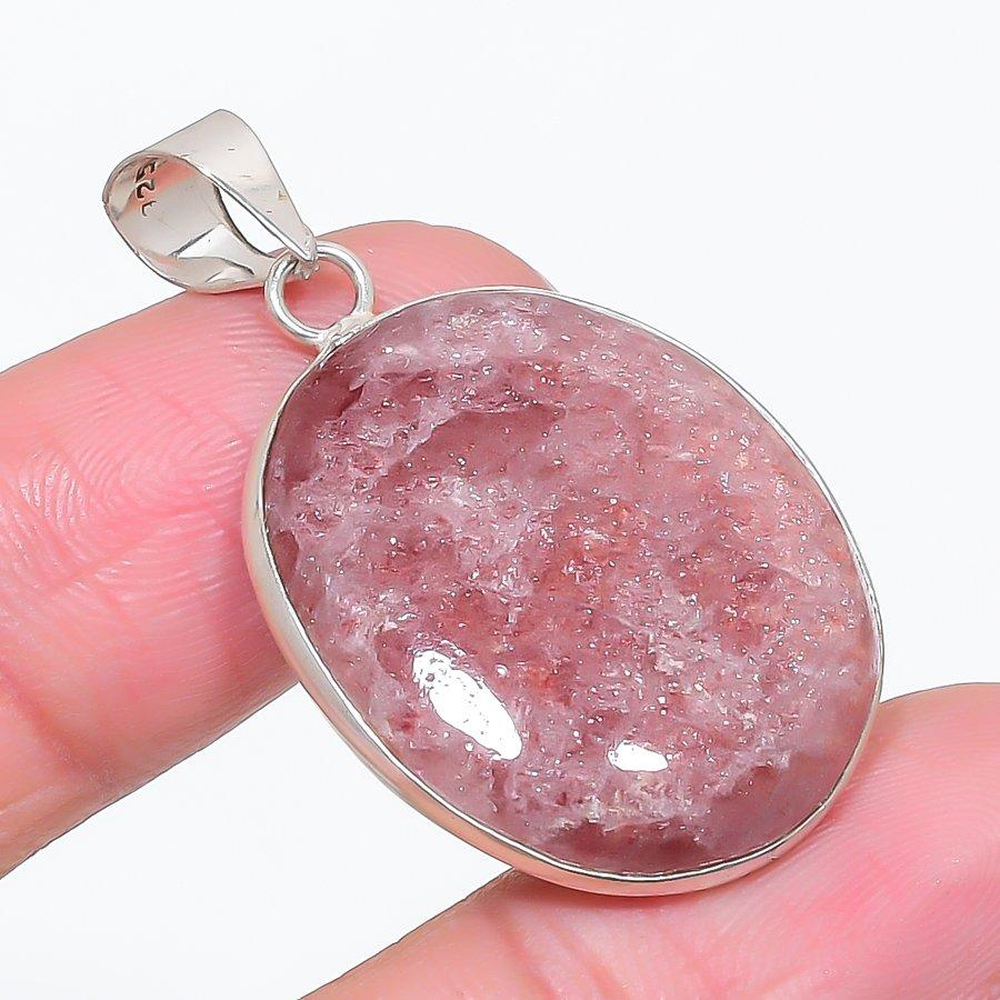 Natural Strawberry Quartz 925 Sterling Silver Jewelry Pendant 1.65" j0S56
