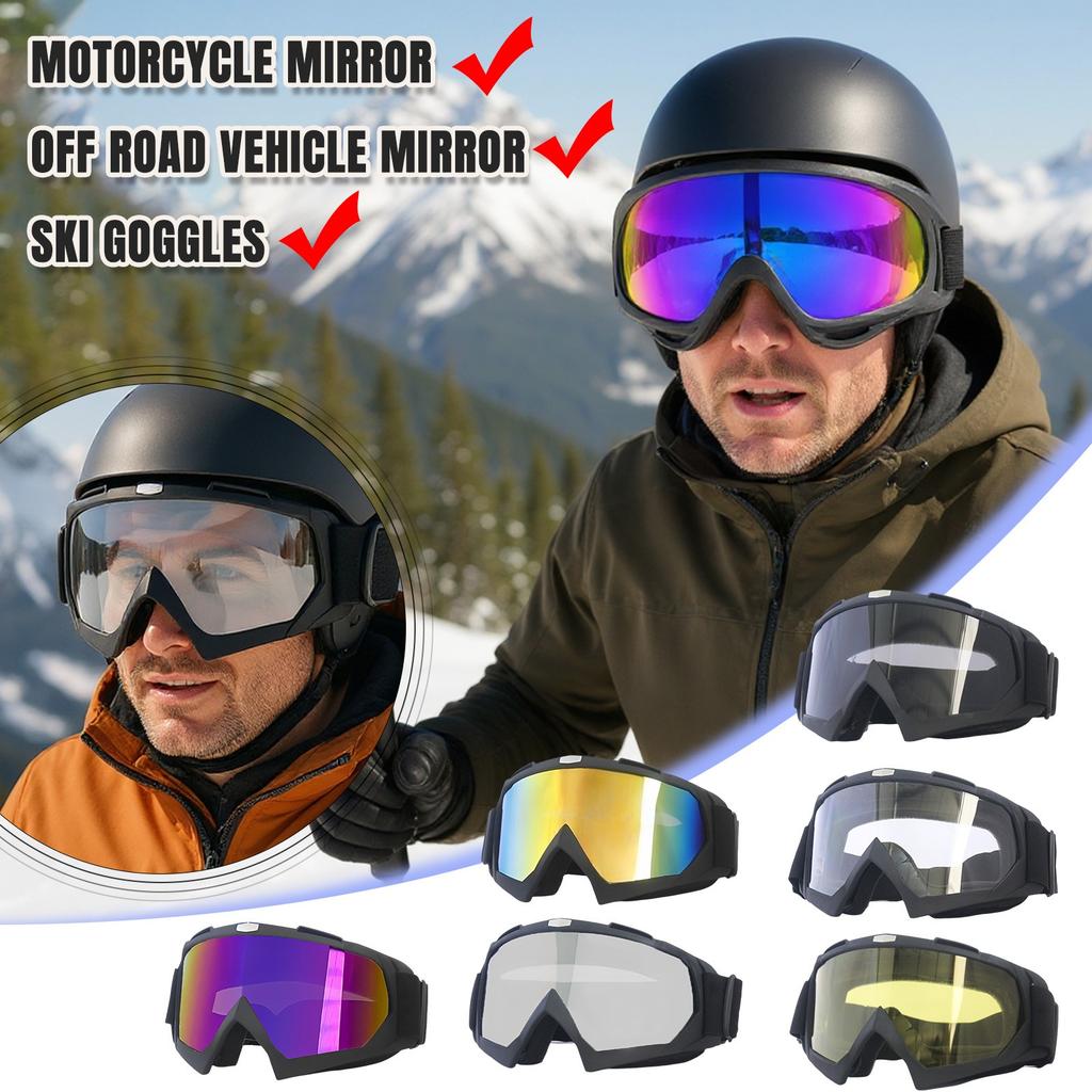 Motorcycle Goggles, Dirt Bike ATV Riding Off-Road Ski Goggles UV Anti-Fog Windproof  For Men & Women