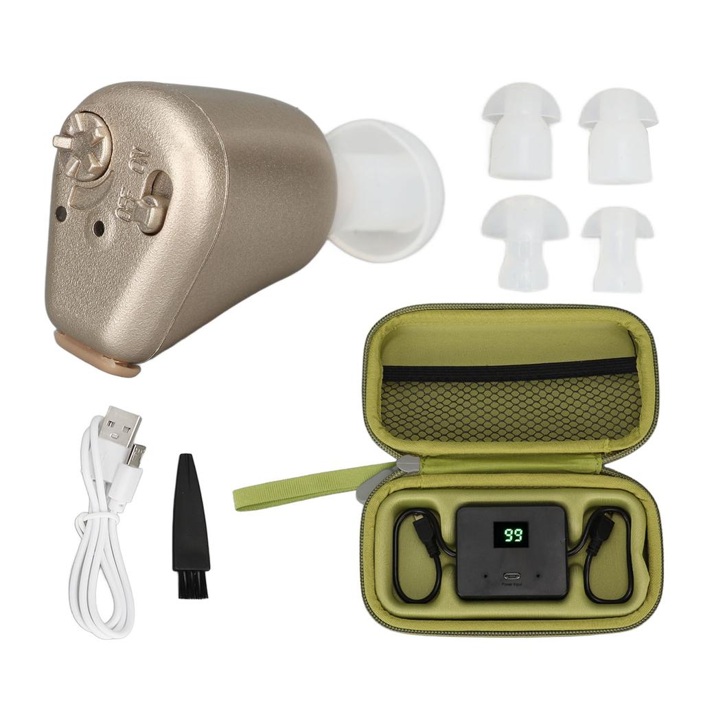 Rechargeable Sound Amplifier Medical Grade Silicone Ergonomic Compact Silver Ear Hearing Device for Daily Life
