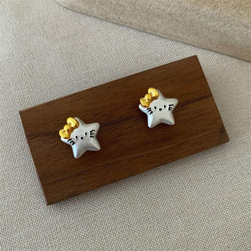 

1 пара сережек в виде милых универсальных звездочек Kt Cat для женщин и девочек, милые серьги-гвоздики, ювелирные изделия, аксессуары, подарки