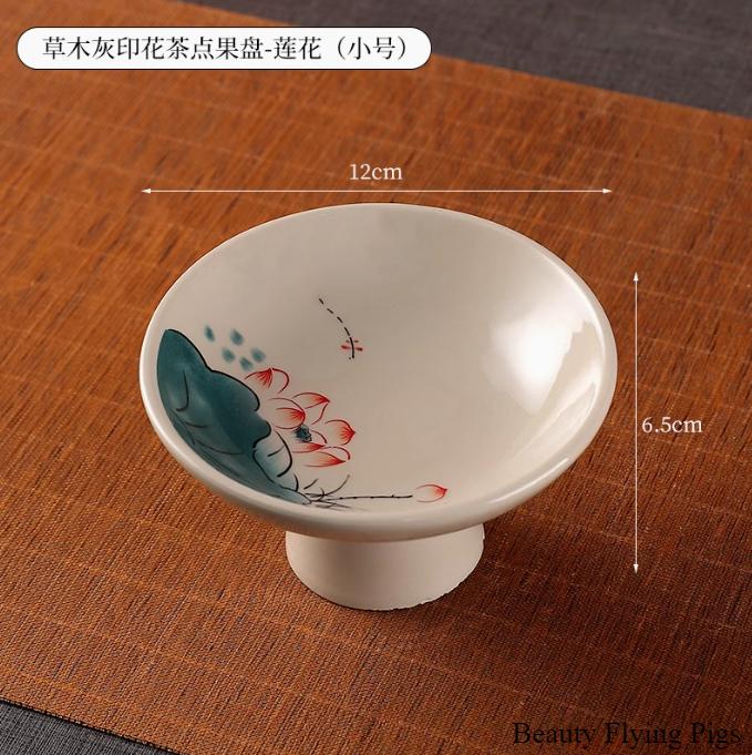 1pc Ceramic Dim Sum Tray Afternoon Tea and Snack Plate Chinese Style Sacrificial Dishes Kitchen High Footed Dish Household Items