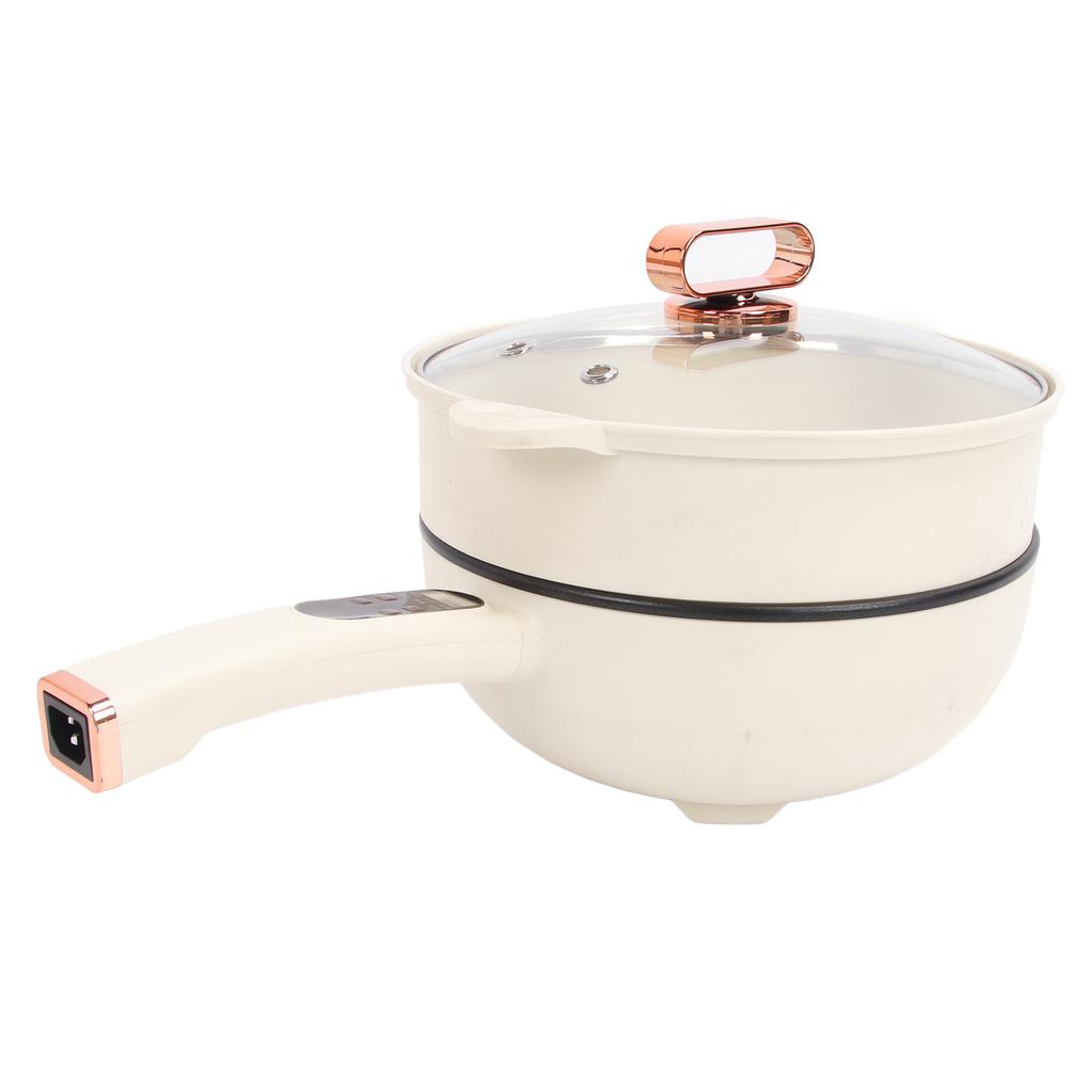 Electric Hot Pot with Long Handle 1350W Non Stick Multifunction Electric Skillet Cooker with Steam