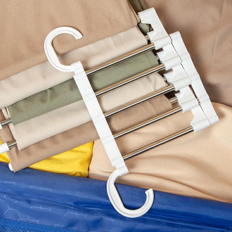 5 In 1 Folding Magic Pants Hangers Stainless Steel Space Saving Multi-layer Pants Rack Folding Wardrobe Storage Organization
