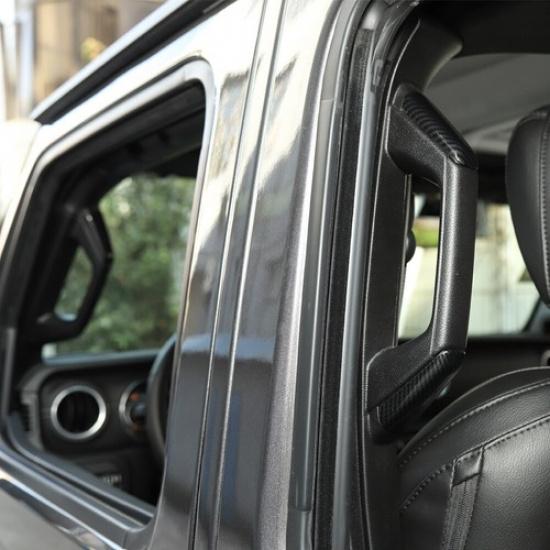 Carbon Fiber A&B Pillar Grab Handles Trim Cover for 4-Dr Jeep Wrangler JL JT 18+