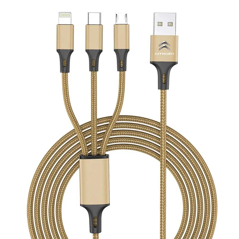 

Car Emblem 3in1 Type C Lightning Micro USB Fast Charging Cable for Citroen C1 C3 C4 C5 C6 2CV VTS RD3 C4L DS3 DS4 Picasso Cross