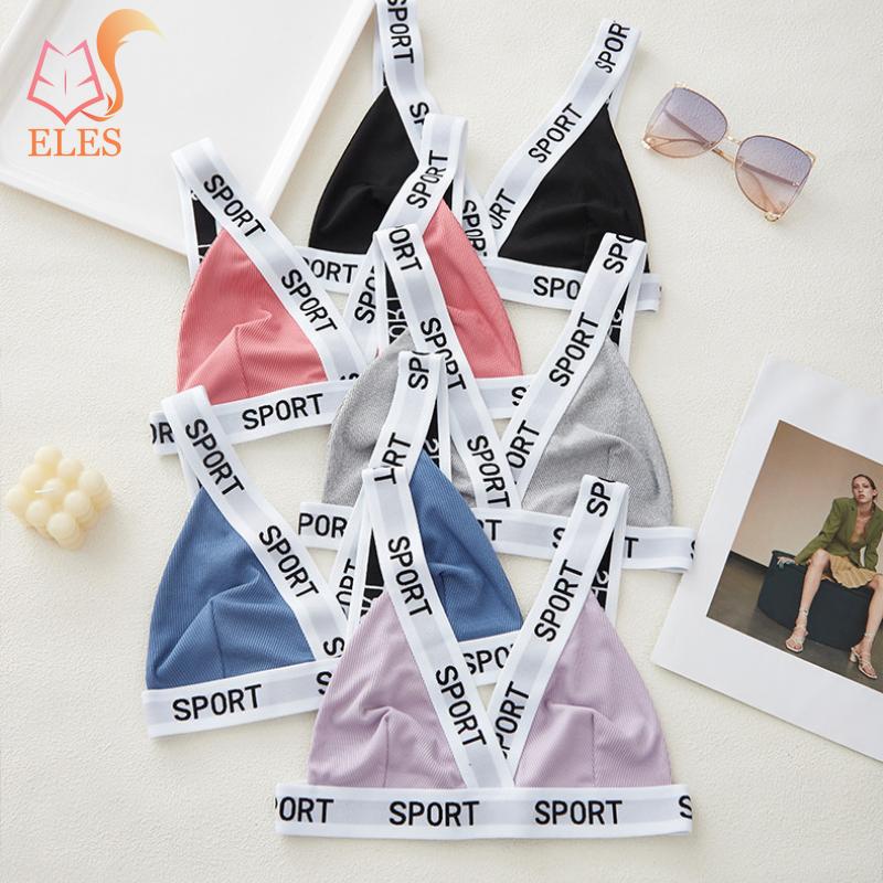 SPROT English Letters with Threaded Cotton Deep V Sports Bra Gathered Triangle Cup Without Steel Ring Comfortable Chest Wrap