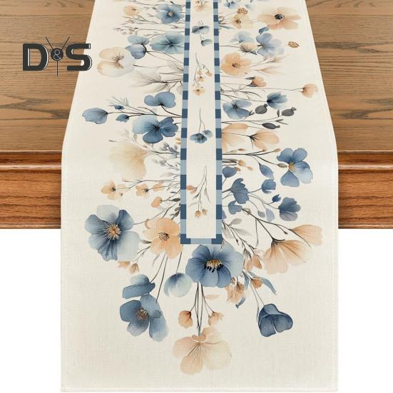 Table Runner Christmas Floral Printing Machine Washable Home Party Decoration Table Runner Protects Table from Heat Scratches Spills Tablecloth