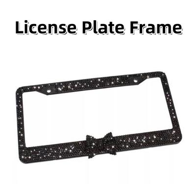 Ramă metalică pentru plăcuța de înmatriculare auto din metal cu stras și sclipici cu diamant negru