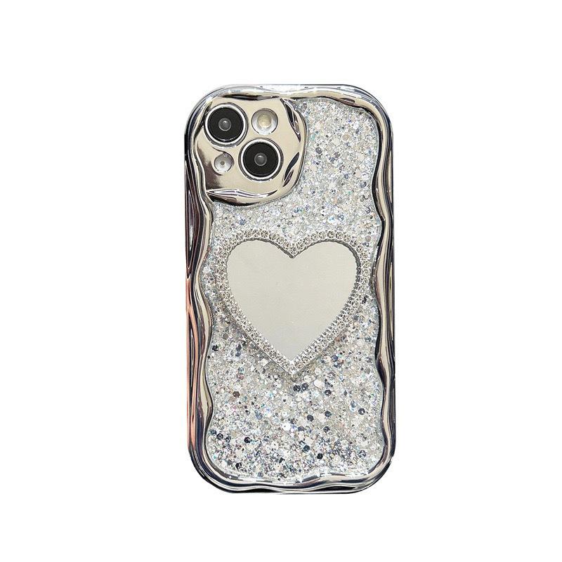 Apple 17Promax Electroplated Silver Mobile Phone Case, Suitable For Iphone16 Love Mirror Sequins, Advanced Sense