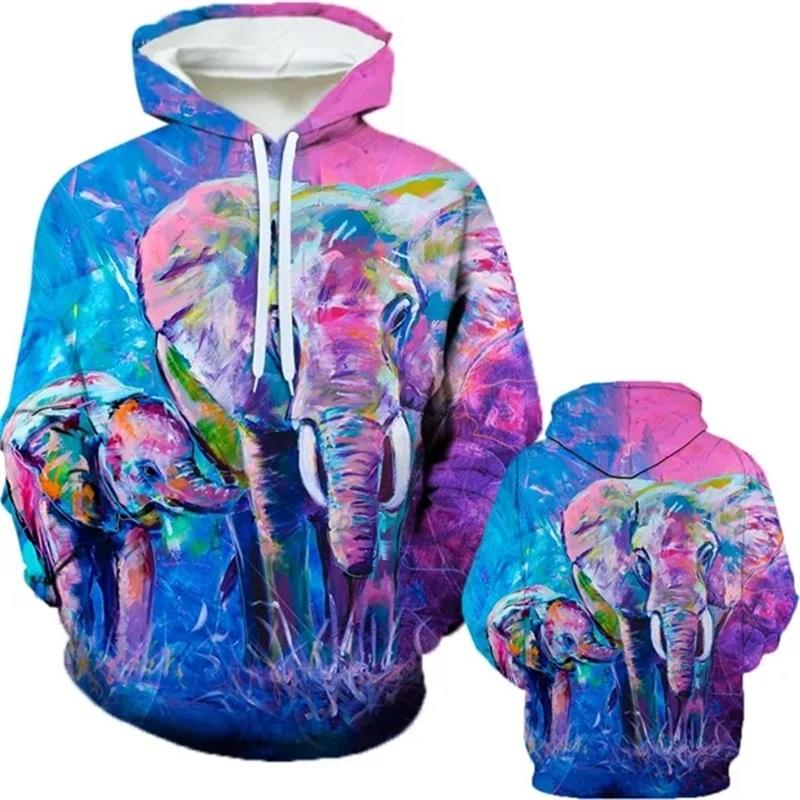 Personalizovaná Móda Zvířecí Olejomalba Slon 3D Tištěné Pánské Zimní Ležérní Mikiny Harajuku Zábavná Mikina Unisex Topy