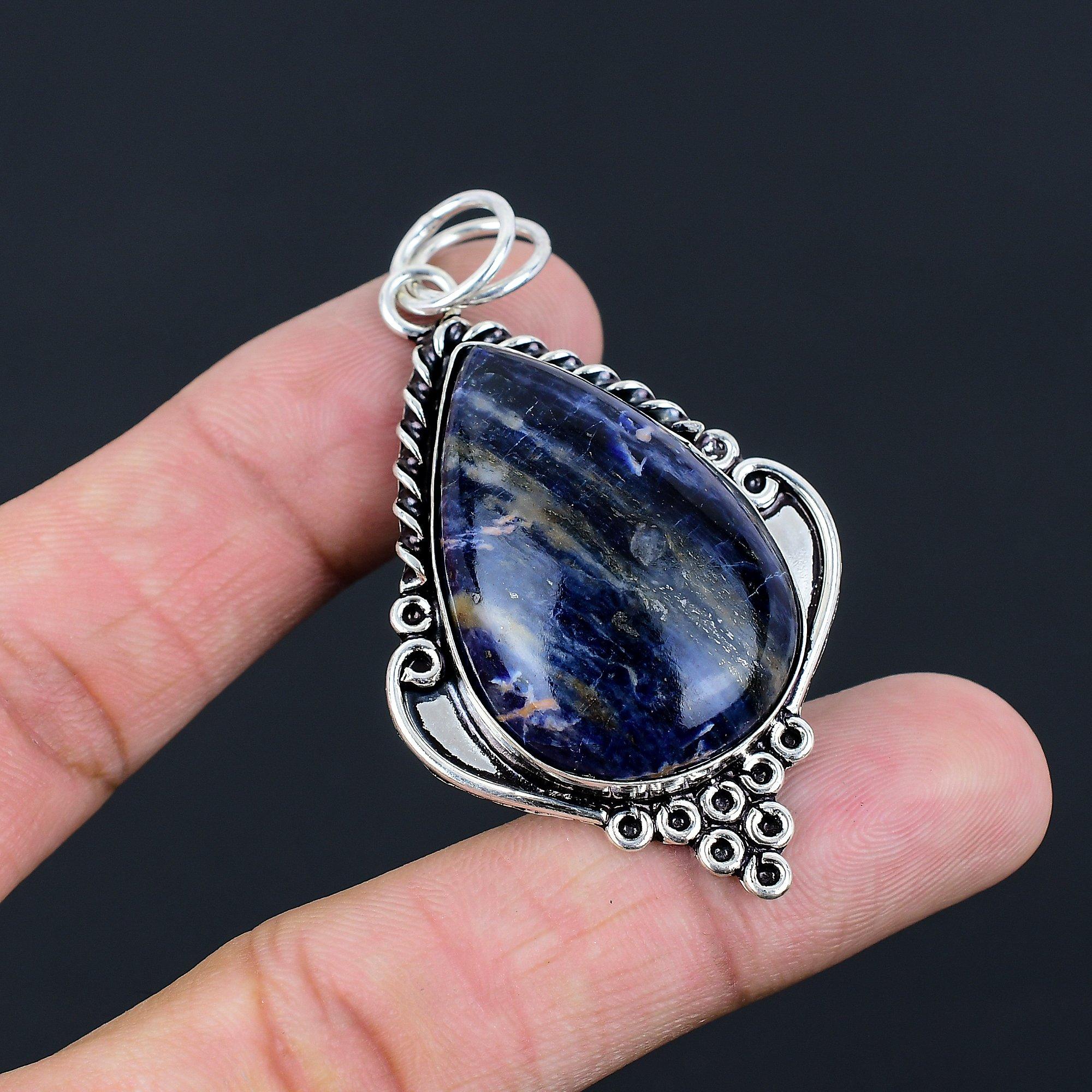 925 Silver Third Eye Chakra Natural Sodalite Wife Handcrafted Engagement Pendant