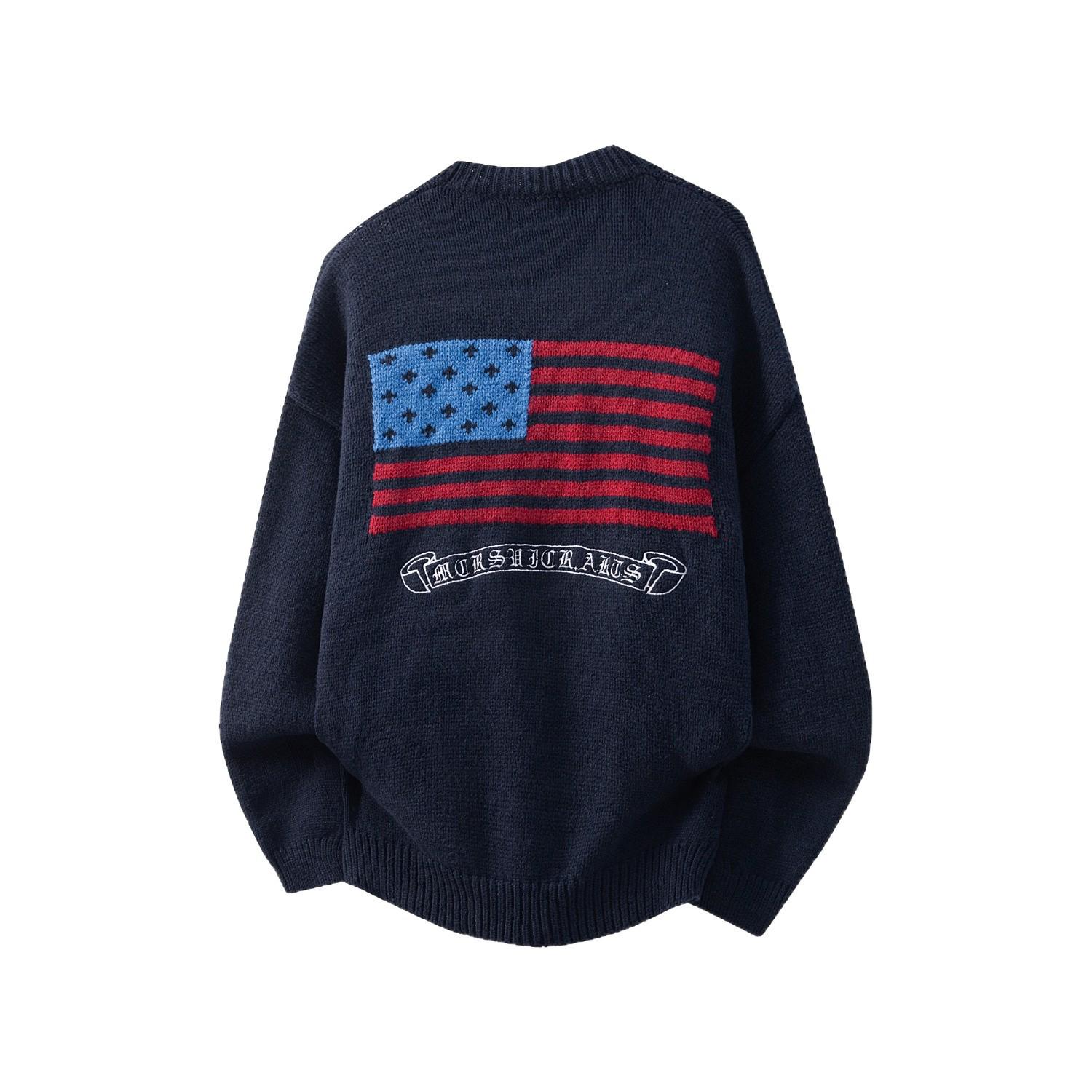 

Unisex Retro Sanskrit Knit Sweater: Loose Fit, Round Neck, Autumn/Winter 2X Large темно-синього кольору