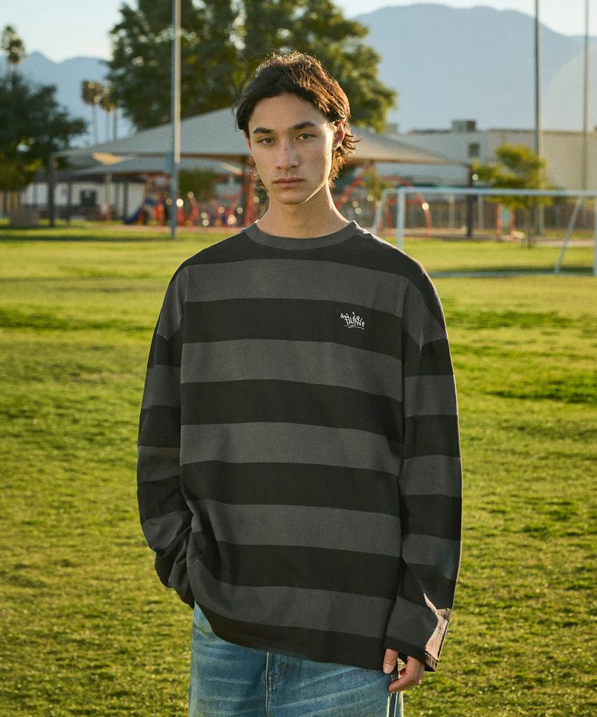 Peullukeu Slam Logo Stripe Pigment Long Sleeve T-Shirt Dark Gray Flt715
