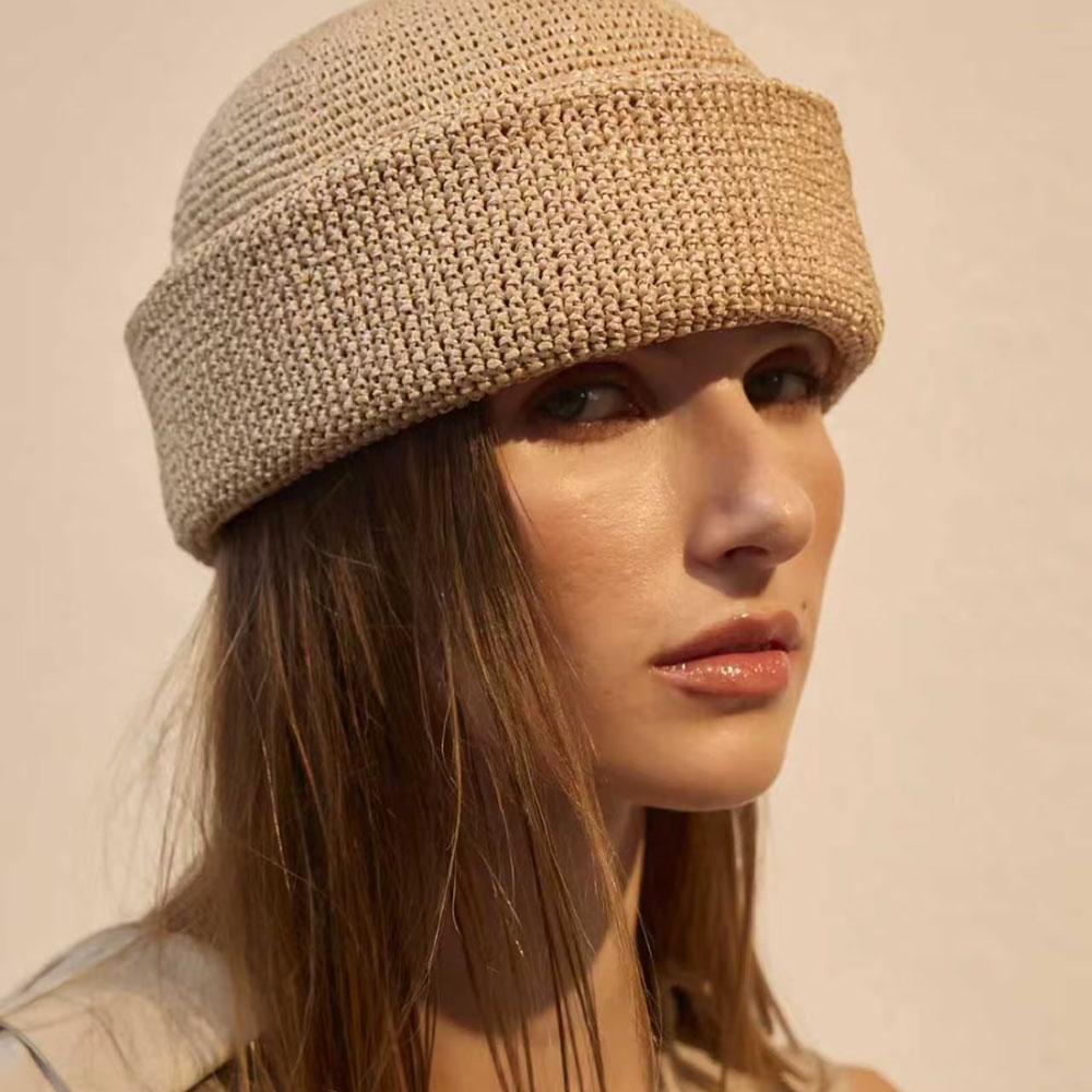 Fashion Handmade Raffia Grass Curled Edge Cap Vintage Women Landlord Cap Beanie Hats Streetwear Dome Hat Hip Hop Pillbox Hats