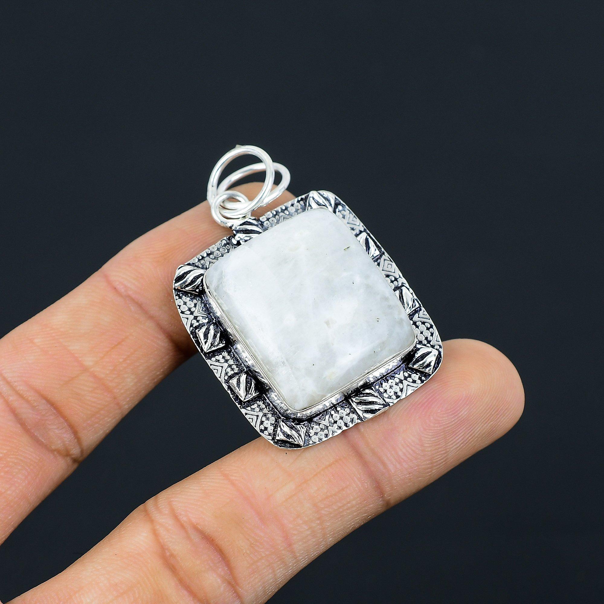 

Womens day Deal Sterling Silver Natural Rainbow Moonstone New Pendant Jewelry