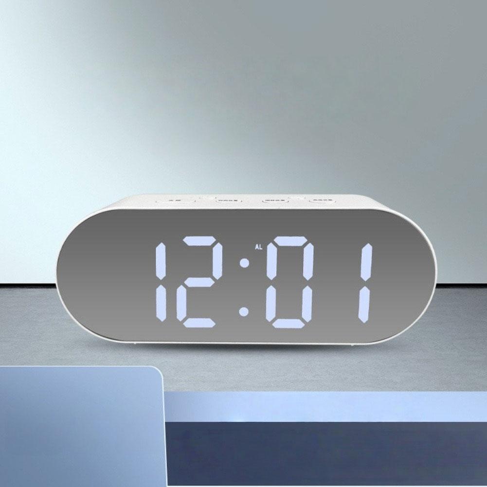 Digital Alarm Clock with LED Display Mirror Electronic Desk Clock USB Power and Battery Operated for Home and Travel