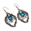 Blue Topaz Earrings, 999 Copper Wire Wrapped Gemstone Jewelry, Handmade Earrings, For Thanksgiving