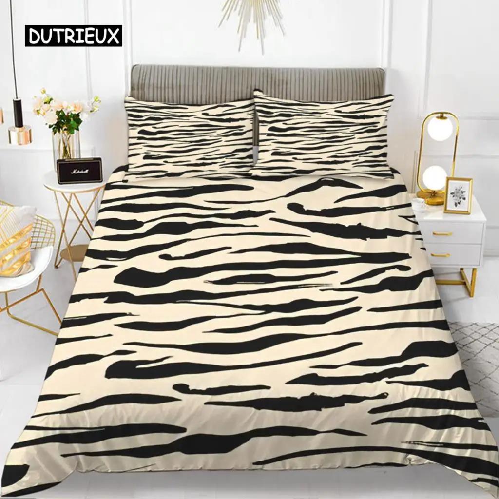 Zebra Print Duvet Cover Set King Polyester Red Black Stripes Bedding Set Wild Animal Zebra Wildlife Skin Quilt Cover for Girls
