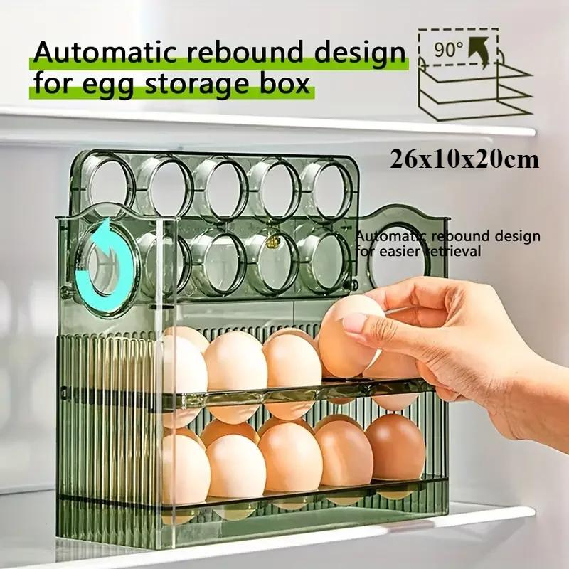 Eggs Holder for Fridge,4 Tiers Auto Rolling Fridge Egg Organizer,Space-Saving Egg Dispenser Holder,Holds 30 Eggs,Kitchen