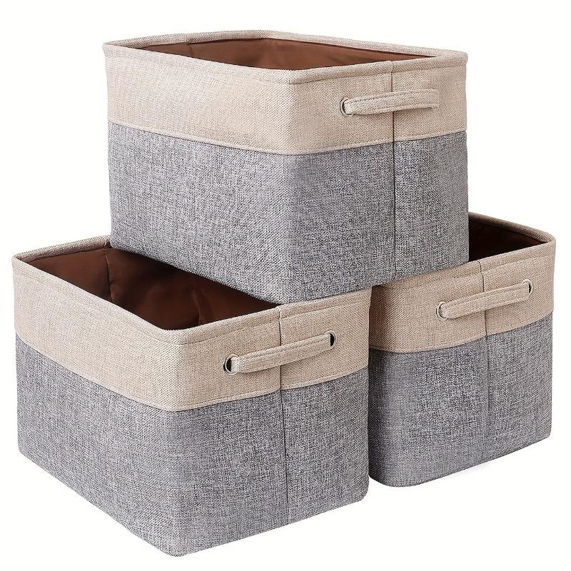 Foldable Canvas Storage Bins with Handles, Sturdy Cubic Organizer for Home, Office, Nursery, Closet (Simple Color Matching)