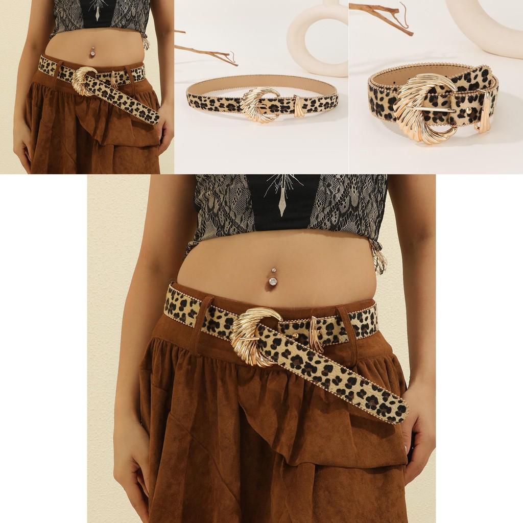 Retro Leopard Print Womens Belt With Gold Buckle For Casual Vintage Style