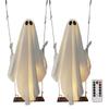 Halloween Decorations -5 FT Large Hanging Swing Ghost with String Lights Spooky Outdoor Hanging Ghost for Front Porch Yard Trees