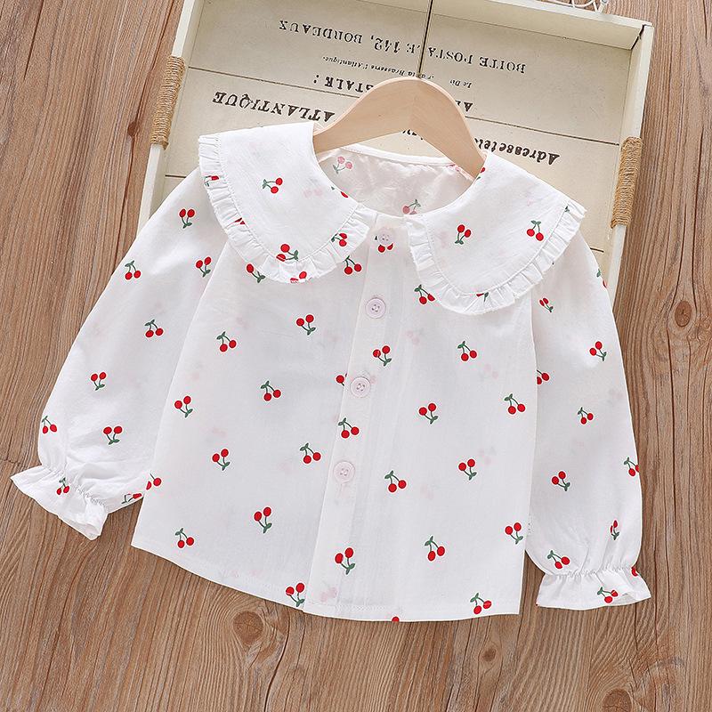 Children's Long Sleeve Cotton Lace Lapel Shirt - Spring/Autumn Korean Style for Girls