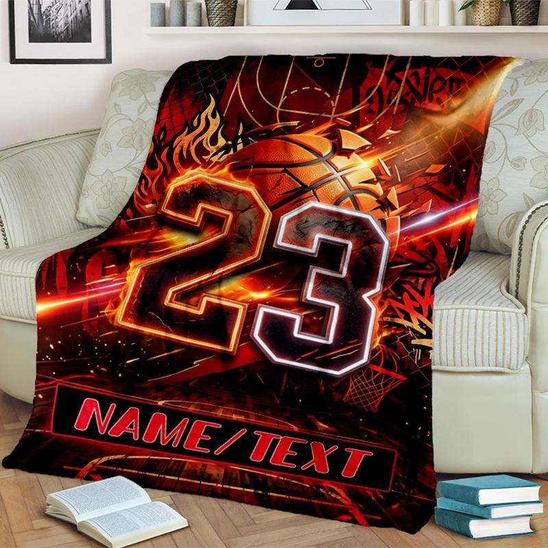 1PC Custom Name Basketball Number 23" Outdooor Flannel Blankets Throw Blanket All-Season Throw Gift Bedspread for Couch, Bed, Camping Holiday Birthday