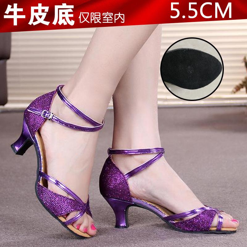 Women Prom Dance Sandals Latin Ballroom Shoes Salsa Dance Shoes Square Middle Heels Mixed Colors Buckle Sandals for Summer