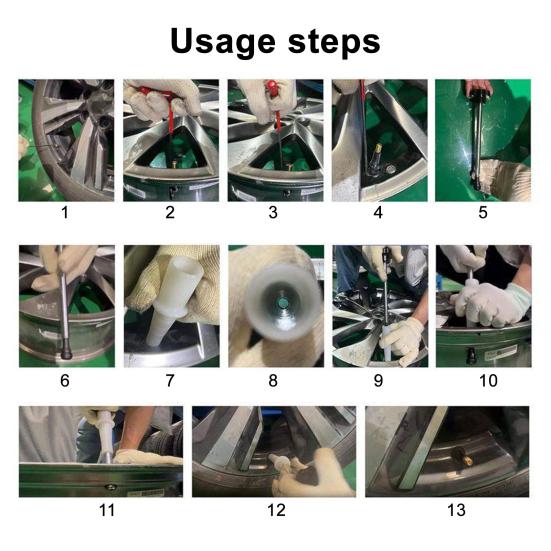 3/13Pcs/Set Quick Change Tire Valve Tool Kit Valve Core 4-Way Valve T-shaped Hook Tapered Positioning Tube Push Rod Gloves Cars Valves Repair