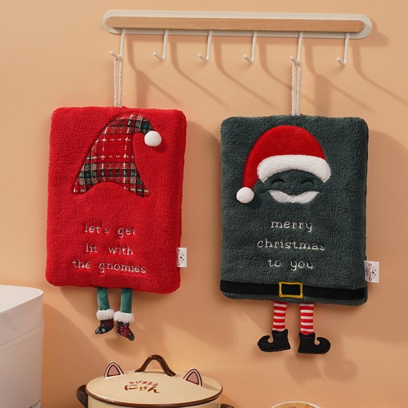 New Christmas Hand Towel Hanging Type Thickened Coral Fleece Towel Kitchen Absorbent Quick Drying Rag Cartoon Hand Towel