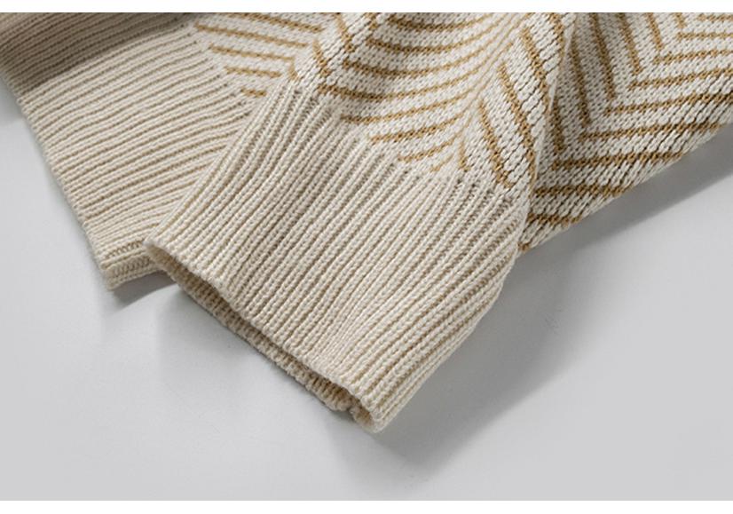 V-Neck Diamond Stripe Knit Cardigan Jacket - Autumn/Winter Loose Fit Women's Forest Style