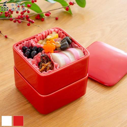 Kamoshika Douguten Square Lidded Storage Container Set, 2-Tier, Microwave-Safe, Banko Ware Ceramic, Made In Japan (Red)