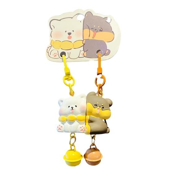 1 Pair Keychain with Bell Cartoon Dog Shape Magnetic Design Key Chain Keys Bags Phones Small Items Accessories