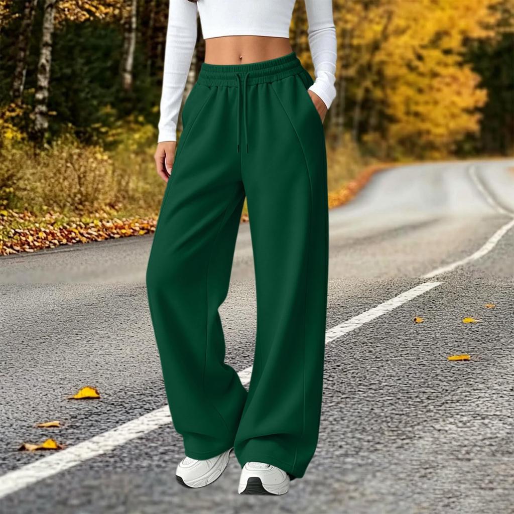 Women's Fashion Button and Zip Wide Leg Joggers with Elastic Waistband