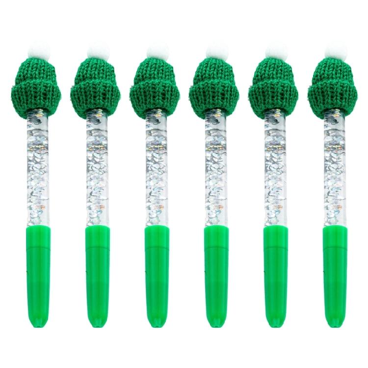 

6Pcs Festive Ballpoint Pens Durability Plastic Construction Holiday Design Comfortable Grip Classroom Office Essential зелёный