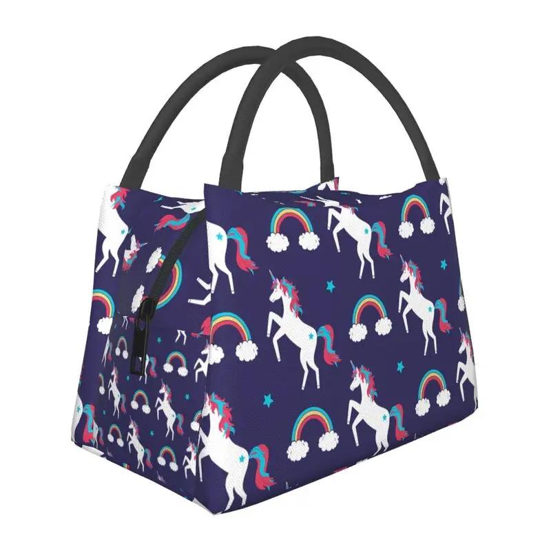 Custom Cartoon Unicorns Rainbows Lunch Bags Men Women Warm Cooler Insulated Lunch Boxes for Office Travel