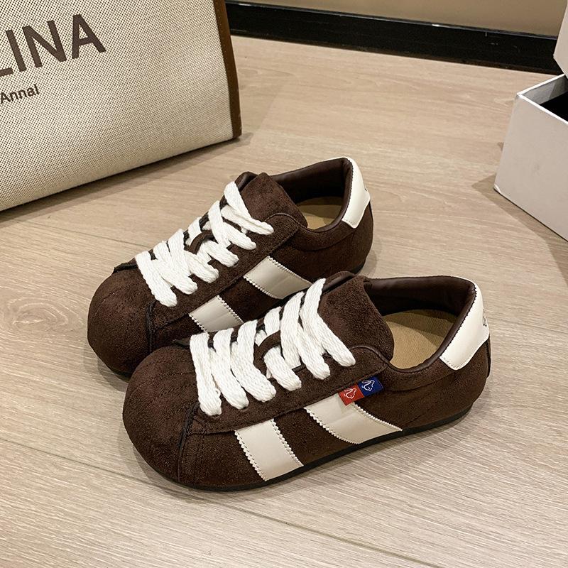 Retro Maillard color matching board shoes women's 2025 autumn new flat bottom inner height increase leisure sports Forrest Gump training shoes